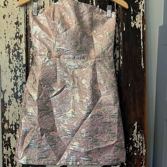 NWT women’s pink metallic woven mini dress w pockets. Size small. Party. Event. - Picture 1 of 10